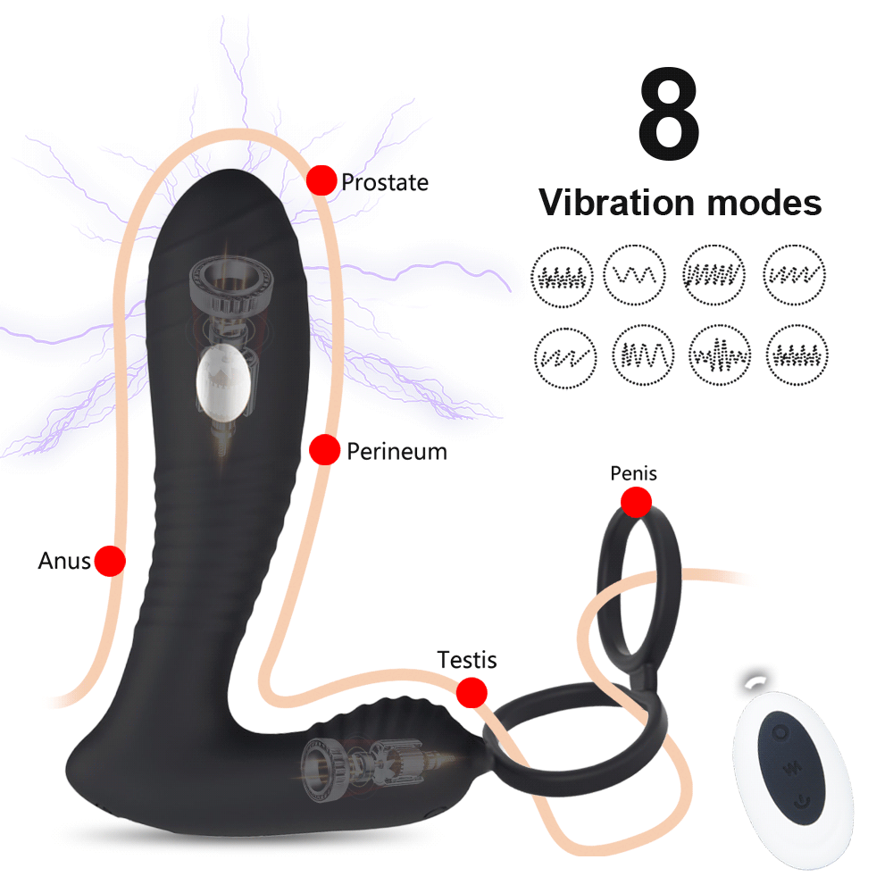 Electric Shock Prostate Massager with Penis Ring Remote Control Male Anal Vibrator Adult Sex Toys