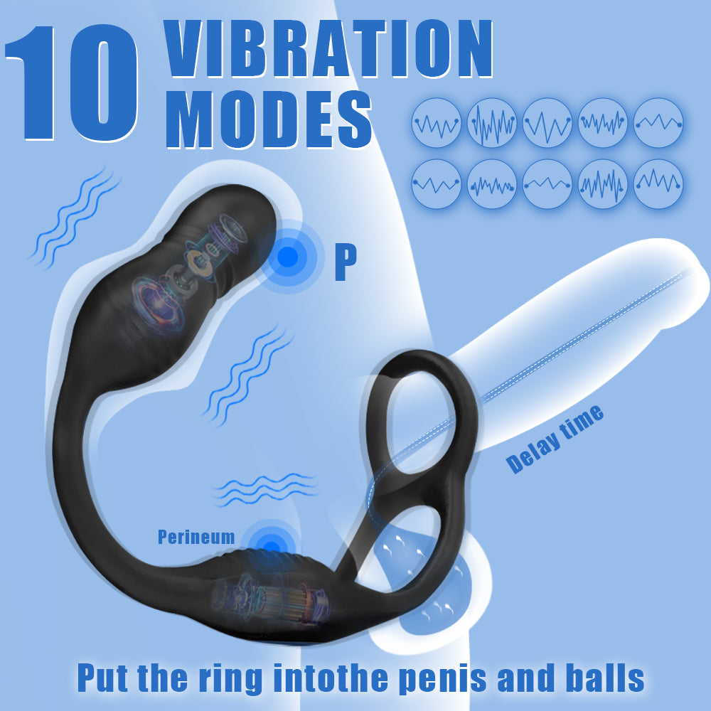 Thrusting Prostate Massager with 2 Penis Rings Remote Control Anal Vibrator Butt Plugs Adult Toys