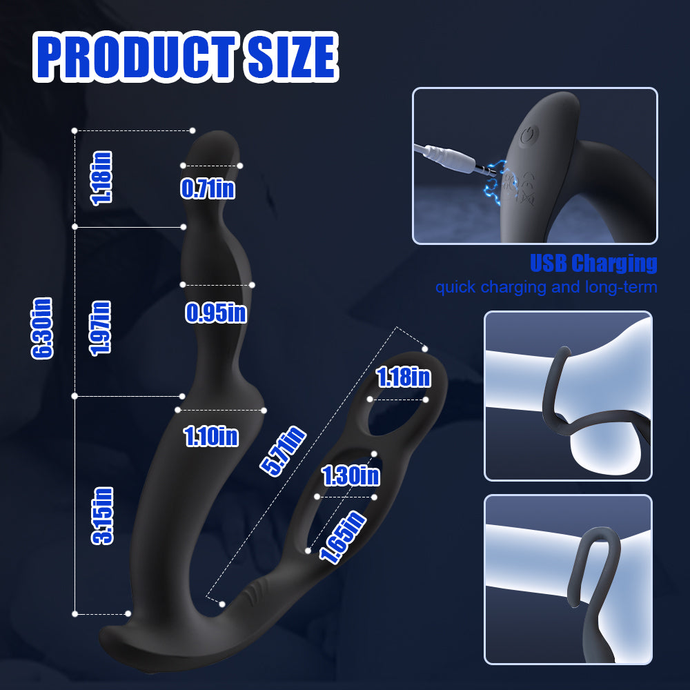 Male Prostate Massager with Double Penis Rings Remote Control Anal Vibrator Butt Plug Adult Toys