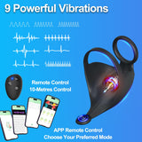 Vibrating Penis Ring Testicles Stimulator Vibrator with 9 Strong Vibration APP & Remote Control Adult Sex Toys for Man