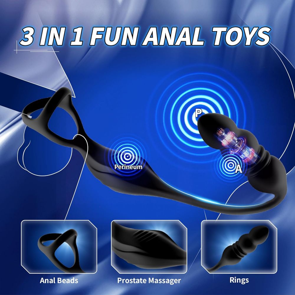 Male Anal Vibrator Prostate Massager with Penis Ring Remote Control Adult Toys 9 Trusting & 9 Vibration Butt Plug