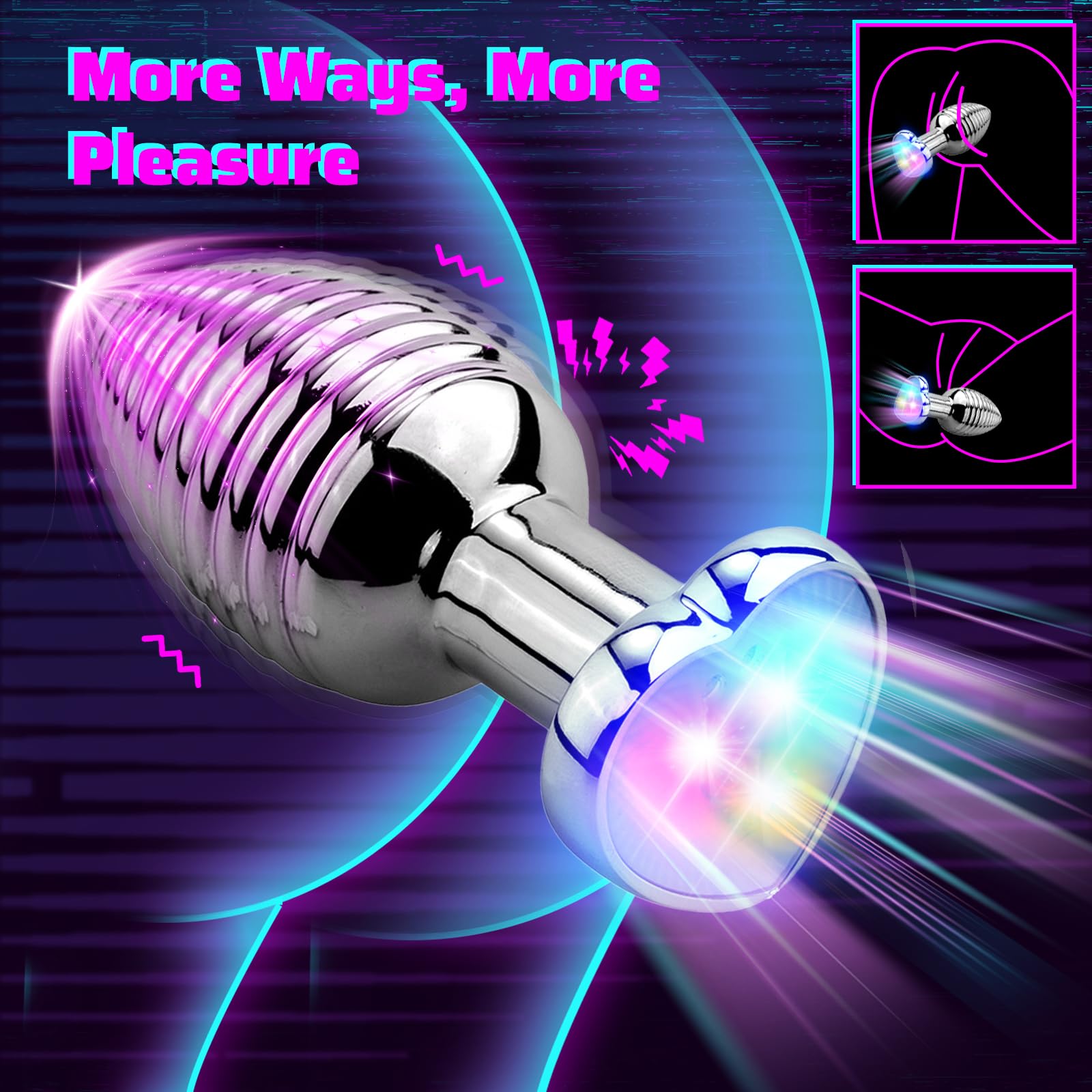 Vibrating Anal Plug APP & Remote Control Metal Butt Plugs Heart Light Up Sex Toys for Woman/Man