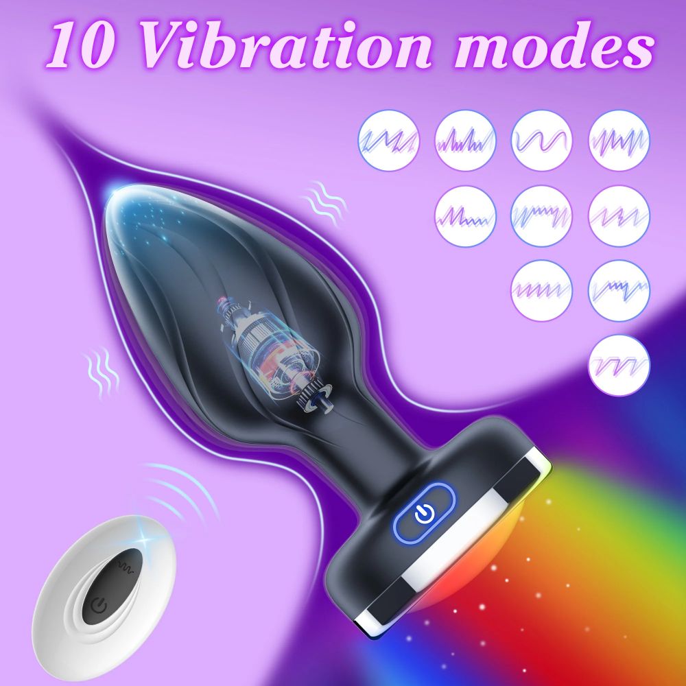 LED Vibrating Butt Plug Anal Vibrator Ingrid Porstate Masager with 10 Colorful Light Adult Toys