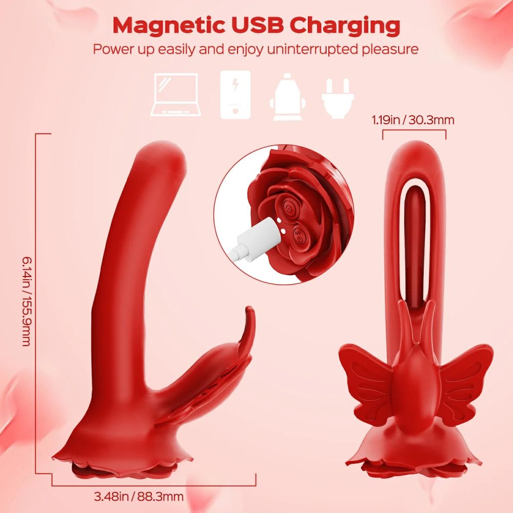 Layla - Rosy Butterfly Flapping G-spot Vibrator Clit Stimulator Sex Toys for Woman