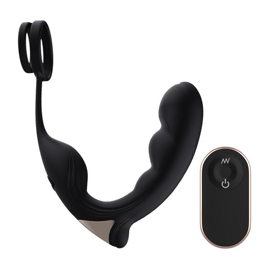 Vibrating Prostate Massager with Dual Penis Rings Anal Vibrator Sex Toy for Man