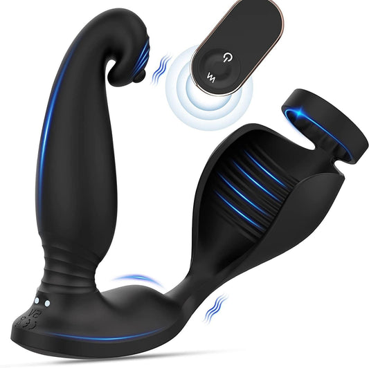 Male Prostate Massager Remote Control Anal Vibrator with Cock Ring Butt Plug Adult Toys for Man