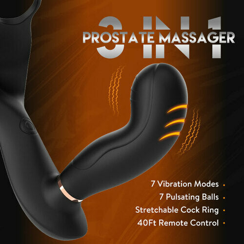 Vibrating & Pulsating Prostate Massager with Penis Ring Butt Plug Anal Sex Toy for Man